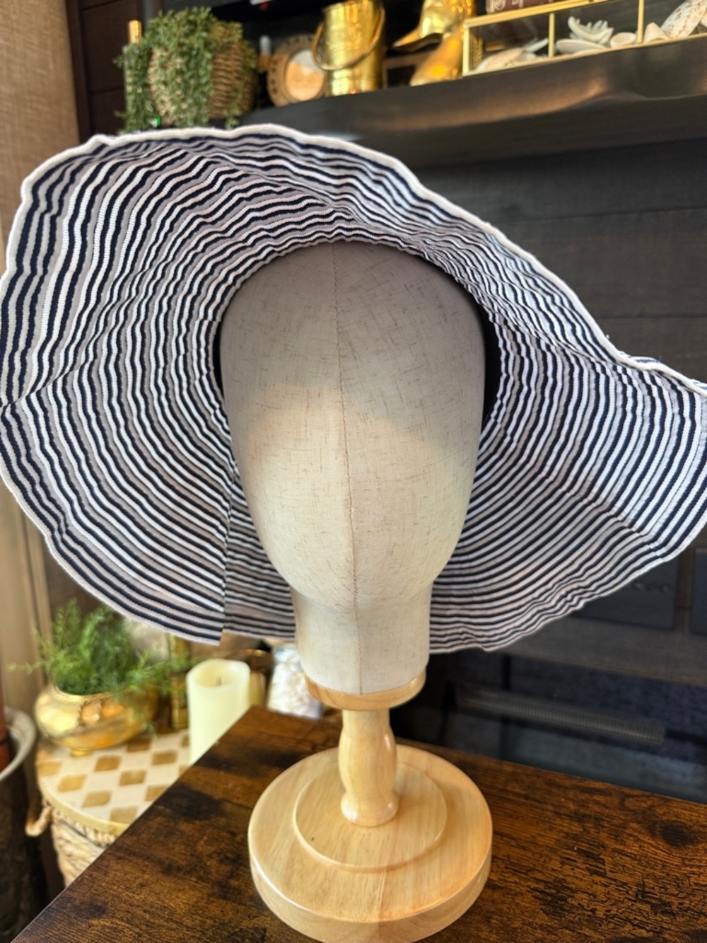 Pierre Cardin Kids Navy and White Striped Wide-Brim Sun Hat